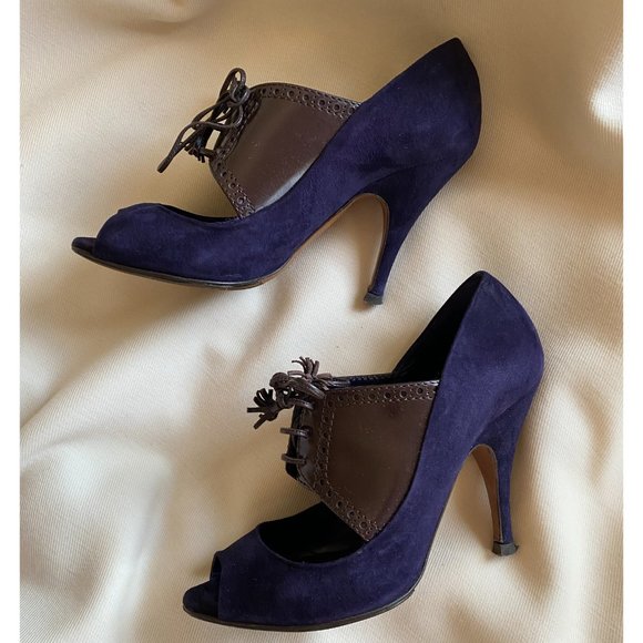 Moschino Cheap & Chic Purple Suede Peep Toe Spectators, size 38 (fits wide) - Picture 4 of 6